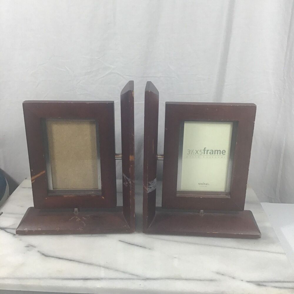 Swing Wood Photo Frame Bookends - Holds Two 3.5x5 Photos - Large